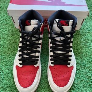 Jordan 1 Nike Red and White High-Top Sneakers